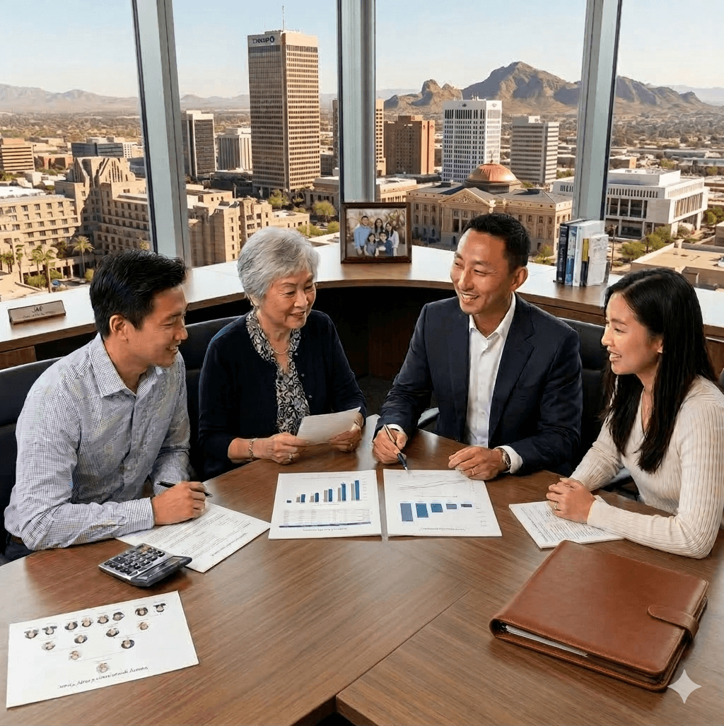 Wealth advisor discussing multi-generational wealth transfer and legacy planning with a family