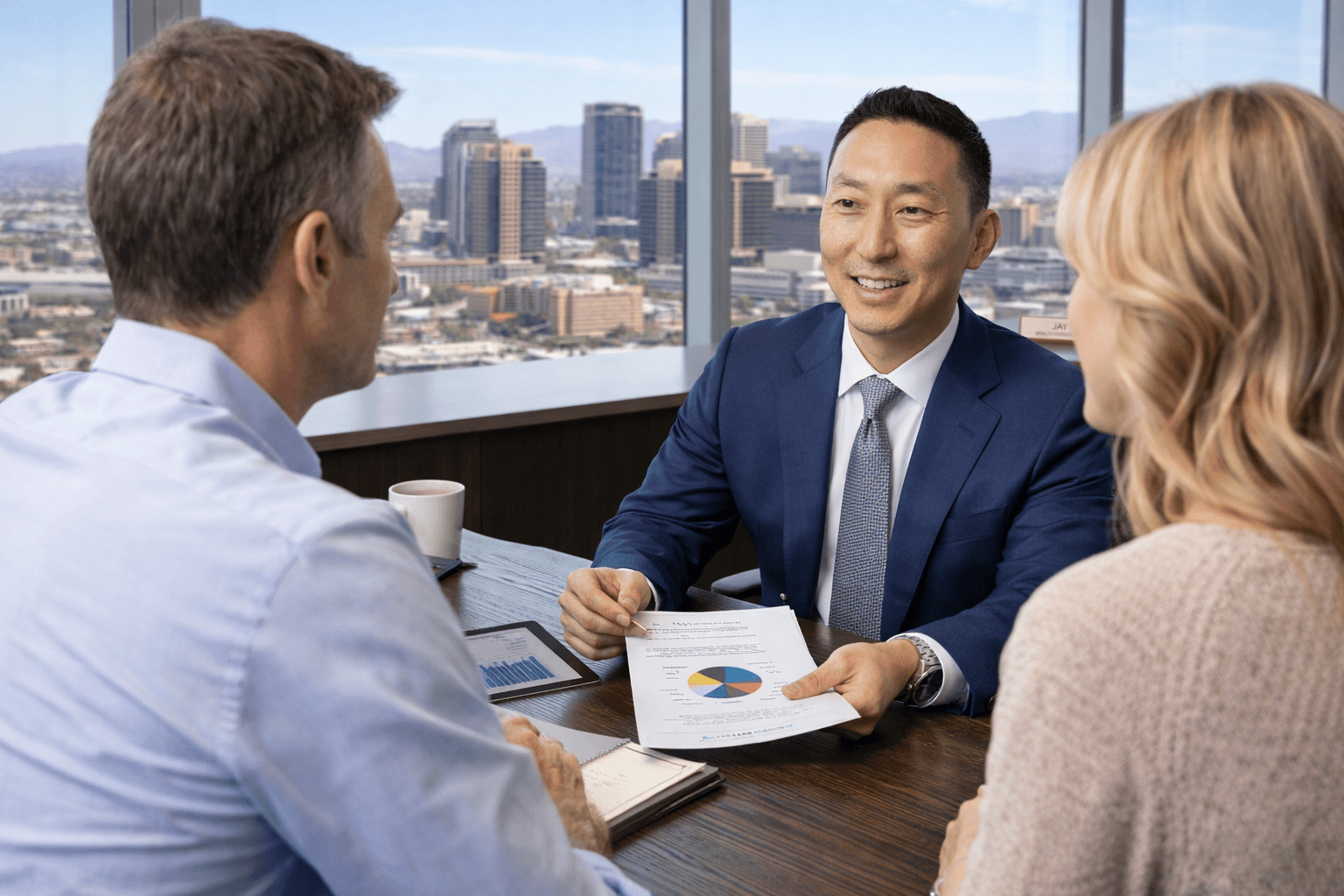 Jay Chang meeting with clients using a technology-powered financial planning platform